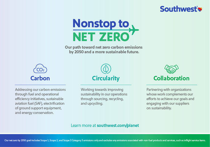 Southwest Airlines, sustainability, environmental, climate, strategy, plans, initiative, Nonstop to Net Zero