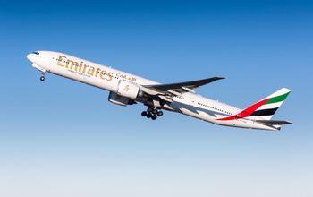 Emirates Boeing 777 at takeoff
