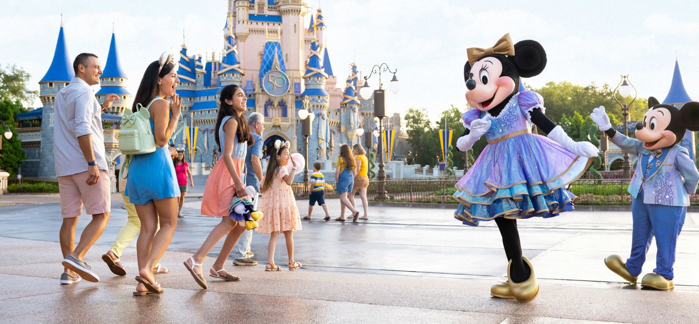 Image: Minnie and Mickey greet park guests at Walt Disney World. (photo via Visit Orlando) (Photo Credit: (photo via Visit Orlando))