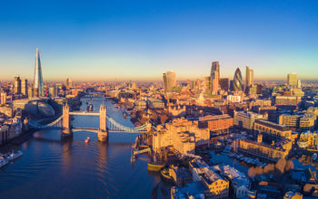 Aerial panoramic cityscape view of London and the River Thames, England, United Kingdom (photo via heyengel / iStock / Getty Images Plus)