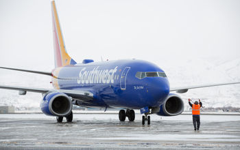 Southwest Airlines jet at Salt Lake City International Airport, Utah.