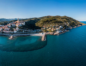 Aerial view of the medieval old town Cervo, Italy